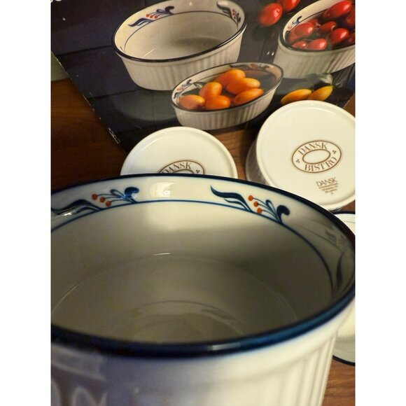 Dansk Bistro Cooks Collection Set Of Four Ramekins Maribo Pattern 4.5" Ceramic B - Picture 5 of 13